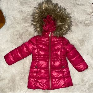 Pink Michael Kors fleece lined jacket with faux fur lining on hood